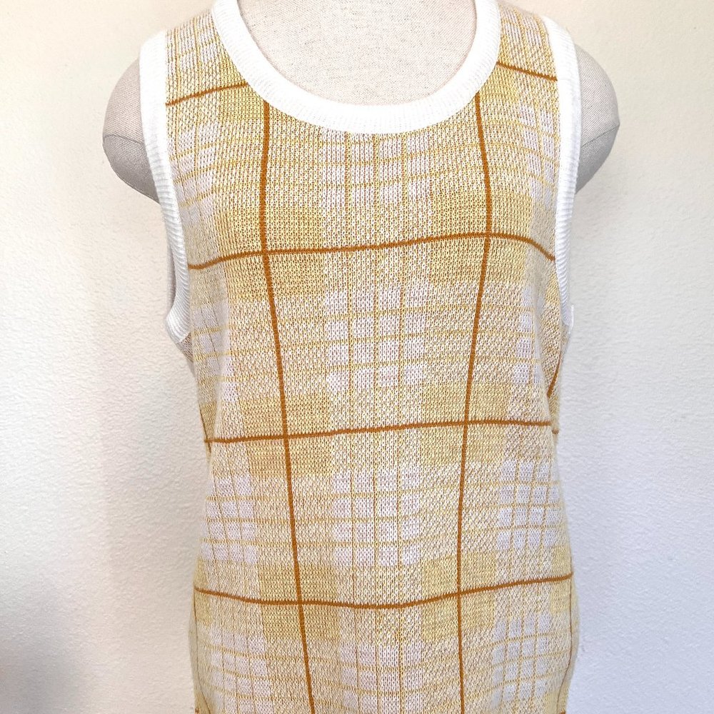 60's Sweater Vest - Yellow & White Plaid- Towne and King LTD - Size Large